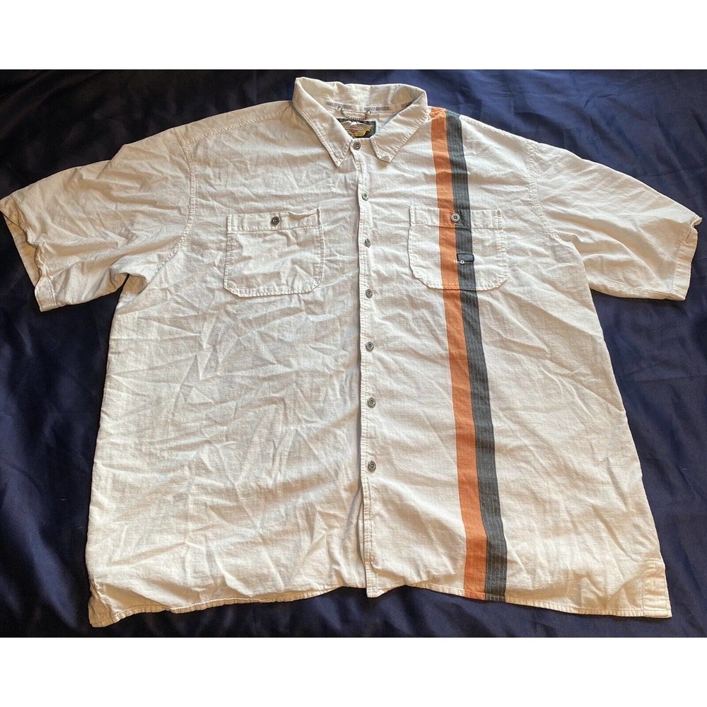Harley Davidson Motorcycles Button Up Short Sleeve White Shirt Mens 3XL Tall